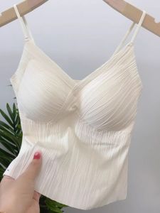 Áo Ba Lỗ Không Dây Kiểu Pháp Mới Có Đệm Ngực Áo Vest Bên Trong Lưng Đẹp Quần Lót Áo Vest Xếp Ly Chất Liệu Polyester Mùa Hè 2024