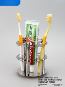 Yima 304 Stainless Steel Toothbrush Holder Wall Mounted Toothpaste Rack Bathroom Washroom Storage Organizer European Style Freshness