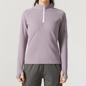 Tourmark Long Sleeve T-Shirt Womens Spring New Training Wear Breathable Half Zipper Sports Fitness Top Sportswear Casual