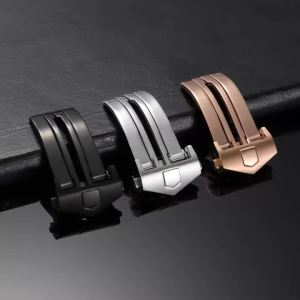 Solid For TAG Heuer Strap Watch Buckle 18mm20mm Stainless Steel Fold Clasp for Leather Silicone Band Double Button Clasps Silver