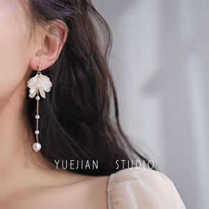 Preserved Fresh Flower ~ White Petal Long Tassel round Face Female Summer Fairy Gentle Engagement Earrings Mosquito Coil Ear Clip