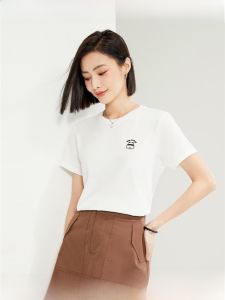 Giordano Pure Cotton Short Sleeve T-Shirt Womens Summer New Style Embroidered round Neck Casual Top Comfortable Breathable