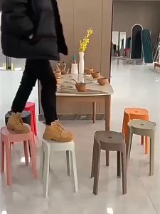 Scandinavian Style Plastic Stool Chair Stackable Round Household Stools