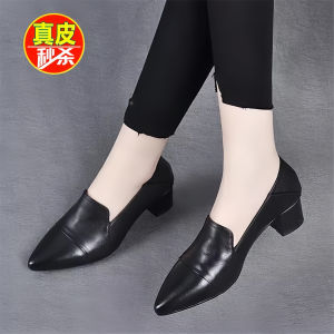รองเท้าส้นสูงหนังนิ่มสำหรับผู้หญิง ทรงหัวแหลม แบบสวมสบาย สไตล์ทำงาน รองเท้าส้นแบน รองเท้าส้นแบนแบบสวมสบาย สไตล์ลำลอง สำหรับผู้หญิงวัย 18-40 ปี