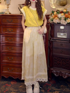 Shalldoer | Elegant French Hollow Out Sleeve Shirt High Waist Wide Leg Pants Two Piece Set Summer Womens Fashion Outfit Complete Ensemble