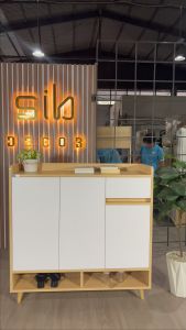 Tủ Giày Gỗ Nhiều Ngăn Đa Năng Cánh Nhấn Mở Màu Trắng Phối Vân Gỗ Sồi (Oak) SIB Decor TG19