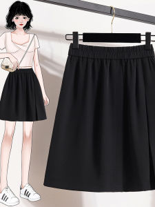 Black Elastic Waist Culottes Suit Skirt Womens Summer Plus Size Plus Size Ladies Slim Looking A- line Cover Bodycon Dress Skirt