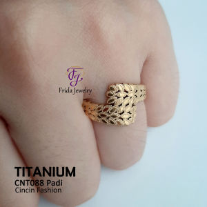 Cincin Wanita Ori Titanium Padi Elegan Awet Anti Karat Perhiasan Kualitas Premium Cocok dipakai pesta kondangan jalan-jalan harian anti alergi cnt088