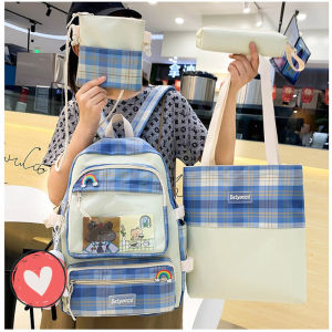 Tas Ransel Sekolah Anak Wanita Set 4 in 1 import Fashion Backpack Perempuan Korea SD SMP SMA 2024