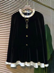 Plus Size Womens Clothing Fashion Casual Western Style Velvet Shirt Inner Wear 2024 Autumn New Arrival Slim Fit Slimming Plus Size Ladies Easiest for Match