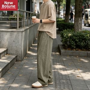 NEW BOLUNE | Retro High-end Linen Leisure Pants Loose Tapered Leg