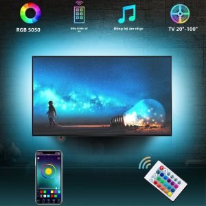 Dải Đèn LED RGB 5050 Có Điều Khiển Từ Xa Băng Dính Mềm Dẻo Dùng Trang Trí Phòng Đèn Nền TV Chip LED SMD 5V Không Chống Nước