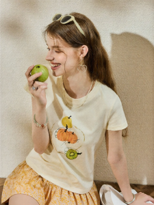 KUHNMARVIN | Watercolor Fruit and Veggie Print T-Shirts For Women