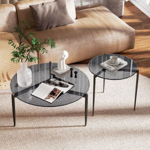 Artloge โต๊ะกาแฟแก้ว Round Tempered Glass Coffee Table ขาโต๊ะโลหะ โต๊ะข้างโซฟาโปร่งใส สำหรับห้องบ้าน/โรงเรียน/คึกคาม