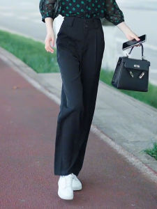 กางเกงขายาวทรงหลวมเอวสูงสำหรับผู้หญิง กางเกงขายาวทรงตรงบางสบายๆ สำหรับฤดูร้อน 2025 กางเกงขายาวทรงเดนิมทรงสลิมสำหรับผู้หญิง