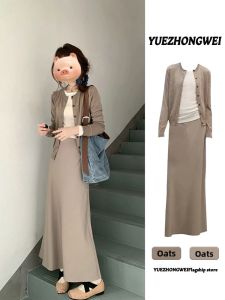 YUEZHONGWEI | Petite Light Mature Fall Spring Womens Knit Cardigan Set