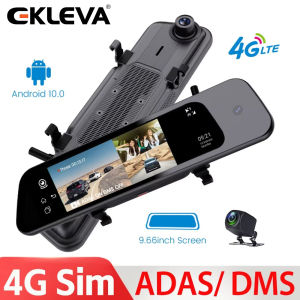 EKLEVA กล้องติดรถยนต์3ช่อง4G กล้องติดรถยนต์10 "ระบบแอนดรอยด์กล้องกระจกรถบันทึกวิดีโอรถยนต์10" พร้อม WIFI ADAS DMS รองรับการสตรีมสด