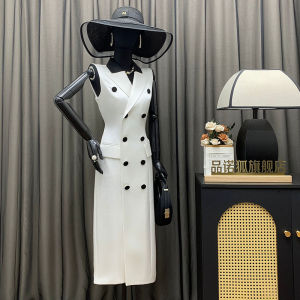 Váy Dài Cạp Cao Bằng Vải Satin Acetate Không Tay Màu Đen Thanh Lịch Mùa Hè Mới Váy Vest Nữ Thanh Lịch