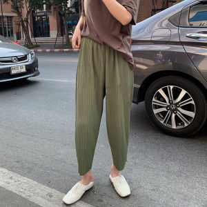 Casual แฟชั่นกางเกงขากว้างสําหรับผู้หญิงสไตล์ใหม่ฤดูใบไม้ผลิฤดูร้อนหลวม Ruched กางเกงข้อเท้าความยาวเสื้อผ้าทํางานชิ้นเดียว