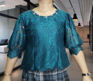 shoopi io BLUS SEMI PRANCIS WANITA TERBARU LEHER BULAT LENGAN BALON