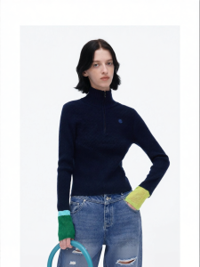 Slim Fit Color Block Mixed Wool Knitwear
