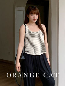 plus Size Knitted Stripe Strap Vest Summer Womens Sleeveless Top Thick Strap Tank Top Versatile Straight Cut Summer Fashion