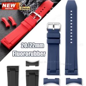 New Fluororubber Watch Band 20mm 22mm Arc End Flat Strap Men Women Waterproof Wristband for Omega Universal Replacement Strap