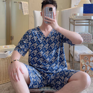 Gingham Men Poplin Pajamas Summer Cotton Mens Short Sleeve Shorts Suit 2024 New Arrival Teenagers