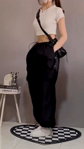 Pants Wanita Premium Highwaist Polos Casual Serut Oversize Celana Lily Cargo Pants Celana Cargo Streetwear