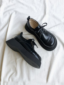 Fall 2025 Womens Thick Bottom Lace-Up British Style Leather Shoes Vintage Versatile Heightening Large Head Loafers Single Shoes