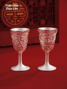 SHUNQINYINLOU | Cặp Ly Bạc 999 Long Phụng May Mắn