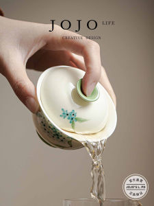 Hand-Painted Tea Cup with Lid Bowl Ceramic Tea Set Ball Flower Design Heat-Resistant Perfect for Brewing Tea Style