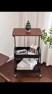 Cart Organizer with Wooden Tabletop 3 Tier Metal Rolling Storage Trolley Mobile Organizers Metal Utility Cart with Wheels Mesh High-Capacity Snack Storage Rack File Storage Rack Office Kitchen Bathroom