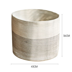 ถังเก็บของขนาดใหญ่ผ้าฝ้ายถักแบบมีฝาปิดสำหรับใช้ในบ้าน ถังใส่เสื้อผ้า ถังใส่ของเล่น ถังใส่ของใช้ อุปกรณ์เก็บของแบบถัก