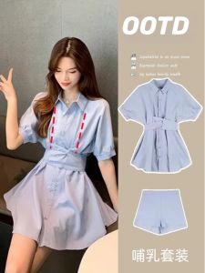 ฤดูร้อน สไตล์ฝรั่งเศส ชุดคลุมท้อง เดรส ชุดให้นมสําหรับคุณแม่หลังคลอด สะดวกให้นมบุตรเสื้อผ้าแขนสั้นแบบเปิดด้านข้าง