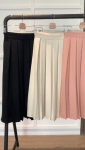 R5361 Wide Pleated Midi Flare Skirt