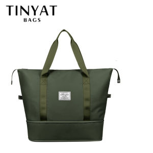 TINYAT Large Capacity Foldable Travel Duffel Waterproof Sports Duffel Bag with Wet Compartment Weekender Bag with Expandable Space Oxford Cloth Travel Bag Gym Bag
