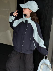 Girls Spring Autumn Fashion Cool Personality Jacket Casual Color Block Coat for Children 4-14 Years Old Outdoor Daily Wear
