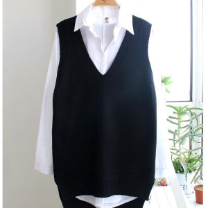 V-Neck Open-Knitted Casual Loose Sleeveless Knitted Vest for Women Spring Autumn Simple Elegant Style Mid-Length Asymmetrical