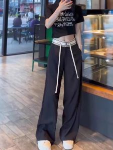 High Waist Drapey Wide Leg Casual Pants Women Spring plus Size Pear Shape Slimming Loose Floor Length Straight Tube Trousers