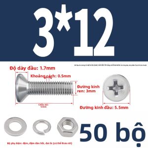 BAIRUITE | Bộ ốc vít đầu phẳng và đai ốc thép không gỉ với ốc vít chìm chữ thập & đệm M2 M3 M4-M10