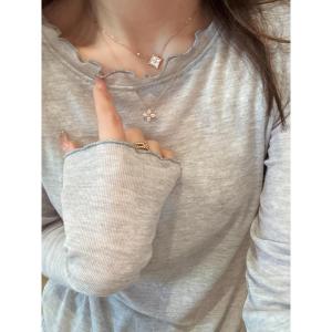 Gray Large Size Long Sleeve Womens Base Shirt Inner Wear T-Shirt Autumn Winter Slimming Korean Style Top with Wood Grain Ruffle