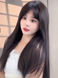 Wig Rambut Panjang Korea: Model Lurus & Poni Set