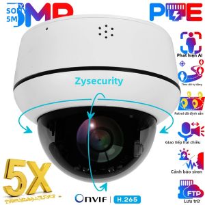 Camera IP PoE Ngoài Trời UHD 5MP Zoom Quang Học 5X Xoay Quay Nhanh PTZ H.265 Onvif Âm Thanh Mạng CCTV Bảo Mật Vỏ Kim Loại Trắng