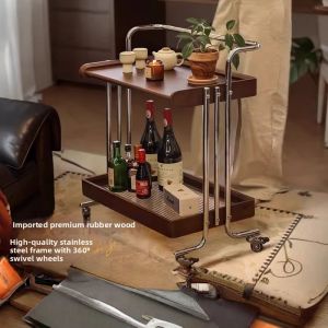 ATNPQZ | Movable Antique Style Solid Wood Sofa Side Trolley Storage Rack