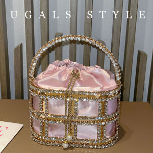 UGALS | Metallic Shiny Crystal-cut Lace Satin Evening Bag