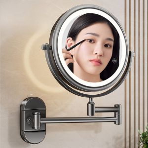 Suction Cup Makeup Mirror Lighted Retractable Wall Mounted Bathroom Foldable Hotel No Drilling Small Double Sided Magnifying