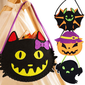 4Pcs New Halloween Felt 3D Bags Children’s Hand-Carry Pumpkin Candy Gift Buckets Halloween Ghost Festival Candy Bags