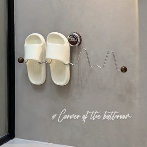 ตู้รองเท้าติดผนังในห้องน้ำแบบดูดสuction GTAslipper Rack Metal Bathroom Storage Organizer Shower Room Drainage Shelf