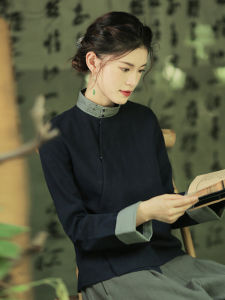 Retro Chinese Style Cotton Linen Tea Ceremony Clothing Womens Shirt Zen Suit Spring Autumn Set Tea Costume Zen Outerwear